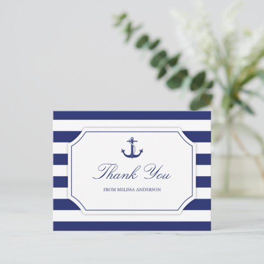 Vrijgezellenfeest Nautisch Anker Navy Blue Bedankt Briefkaart (Staand voorkant)
