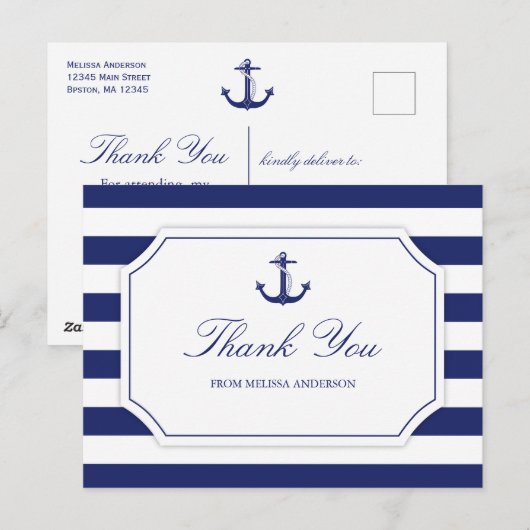 Vrijgezellenfeest Nautisch Anker Navy Blue Bedankt Briefkaart (Voorkant / Achterkant)