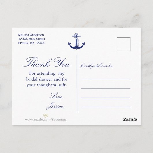 Vrijgezellenfeest Nautisch Anker Navy Blue Bedankt Briefkaart (Achterkant)