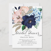 Vrijgezellenfeest Navy Blue en Blush Flowers Kaart (Voorkant)