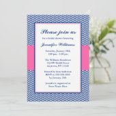 Vrijgezellenfeest Navy Blue en Pink Chevron Kaart (Staand voorkant)