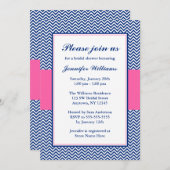 Vrijgezellenfeest Navy Blue en Pink Chevron Kaart (Voorkant / Achterkant)