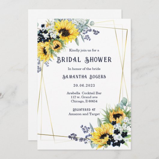 Vrijgezellenfeest Navy Blue en Zonnebloem Kaart (Voorkant / Achterkant)