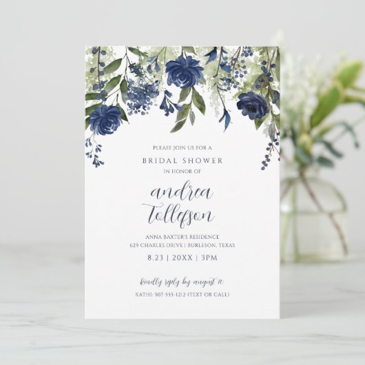 Vrijgezellenfeest Navy Blue Wildflower Kaart (Staand voorkant)