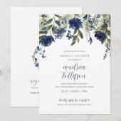 Vrijgezellenfeest Navy Blue Wildflower Kaart (Voorkant / Achterkant)