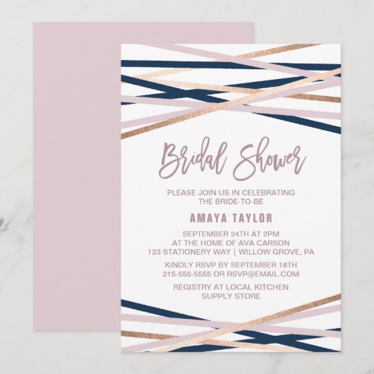 Vrijgezellenfeest Navy Blush en Roos Gold Streamer Kaart (Voorkant / Achterkant)