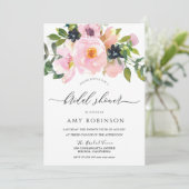 Vrijgezellenfeest Navy & Blush Waterverf Flowers Kaart (Staand voorkant)