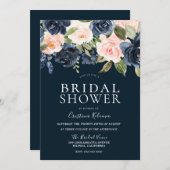 Vrijgezellenfeest Navy & Blush Waterverf Flowers Kaart (Voorkant / Achterkant)