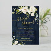 Vrijgezellenfeest Navy Champagne Floral Gold Folie Uitnodiging (Staand Voorkant)