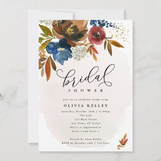 Vrijgezellenfeest Navy en Rust Boho Flowers Kaart (Voorkant)