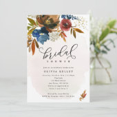 Vrijgezellenfeest Navy en Rust Boho Flowers Kaart (Staand voorkant)