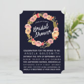 Vrijgezellenfeest Navy Floral Krans Uitnodigen Kaart (Staand voorkant)