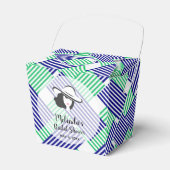 Vrijgezellenfeest Navy Green Stripes Takeout Bedankdoosjes (Voorkant Zijde)