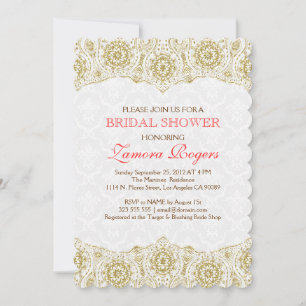 Vrijgezellenfeest nodigt Gold Lace White Damaskers Kaart