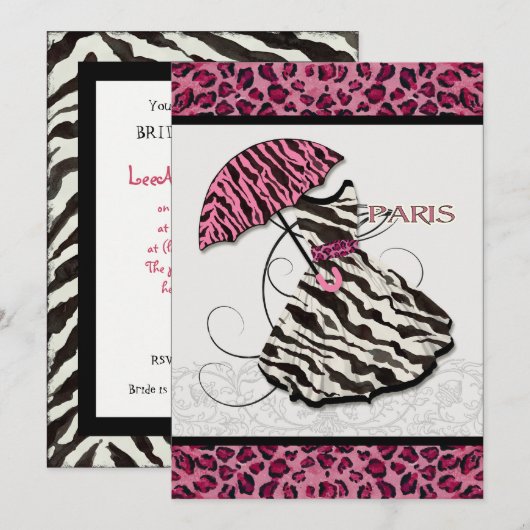 vrijgezellenfeest nodigt Leopard uit, Retro Dress, Kaart (Voorkant / Achterkant)