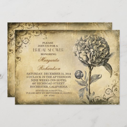  vrijgezellenfeest nodigt uit met pioenenenbloei kaart (Voorkant / Achterkant)