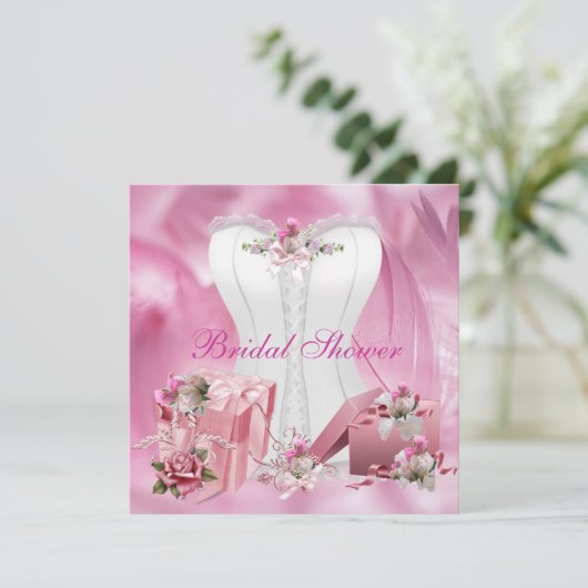 Vrijgezellenfeest nodigt  wit roze corset 2 uit kaart (Staand voorkant)