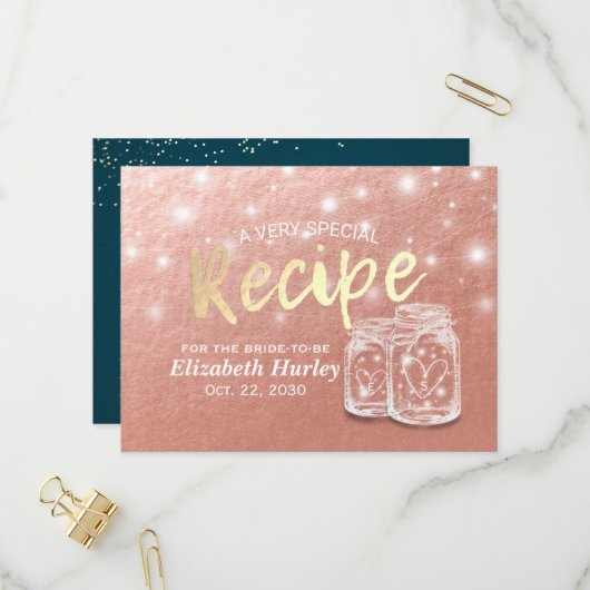 Vrijgezellenfeest Ontvang Paar Mason Jars Roos Gol Uitnodiging Briefkaart (Voorkant / Achterkant in situ)