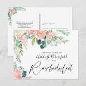 Vrijgezellenfeest opnieuw gecheduliseerd Roze Flor Aankondigingskaart (Voorkant / Achterkant)