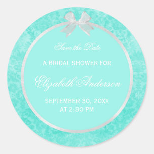 Vrijgezellenfeest Opslaan Datum Aqua Damask White Ronde Sticker