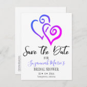 Vrijgezellenfeest Opslaan Datum roze blauwe harten Aankondigingskaart (Voorkant / Achterkant)