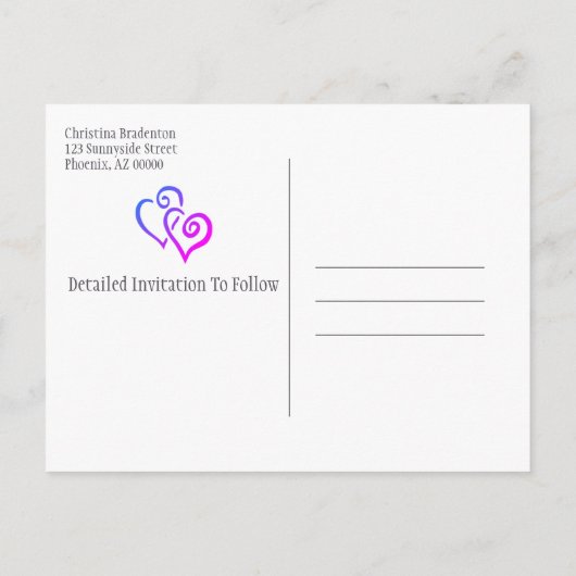 Vrijgezellenfeest Opslaan Datum roze blauwe harten Aankondigingskaart (Achterkant)