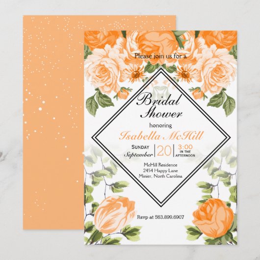 Vrijgezellenfeest - Oranje Floral Kaart (Voorkant / Achterkant)