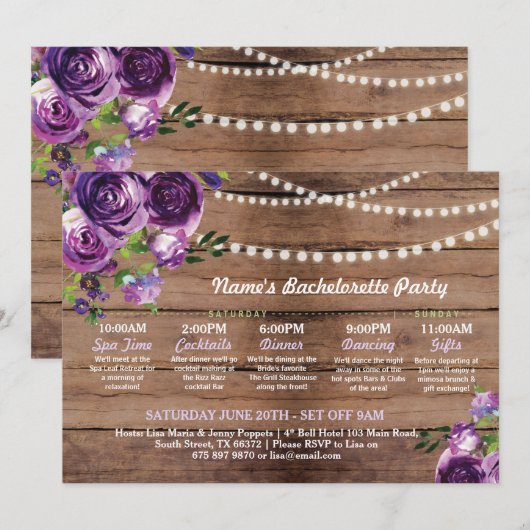 vrijgezellenfeest Paars landverlichting Kaart (Voorkant / Achterkant)