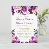 Vrijgezellenfeest Paars Violet Floral Gold Invite Kaart (Staand voorkant)
