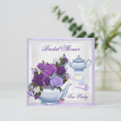 Vrijgezellenfeest Paarse Blauwe Floral Tea Party Kaart (Staand voorkant)