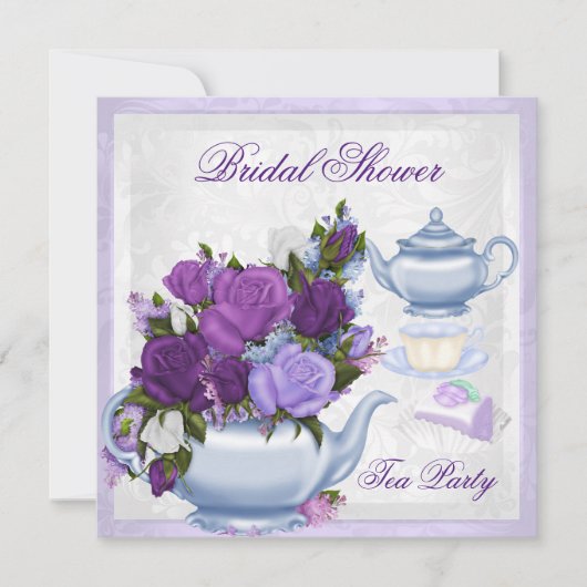 Vrijgezellenfeest Paarse Blauwe Floral Tea Party Kaart (Voorkant)