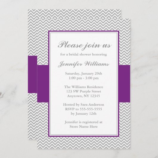 Vrijgezellenfeest Paarse en grijze Chevron Kaart (Voorkant / Achterkant)