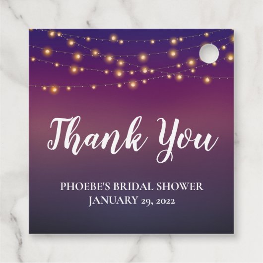 Vrijgezellenfeest Paarse evening Sky String Lights Bedankjes Labels (Achterkant)