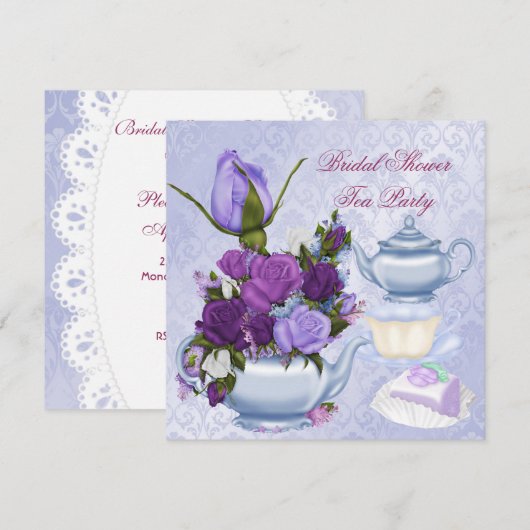 Vrijgezellenfeest Paarse Floral Tea Kaart (Voorkant / Achterkant)