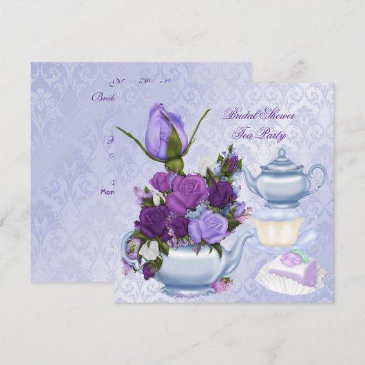 Vrijgezellenfeest Paarse Floral Tea Kaart (Voorkant / Achterkant)