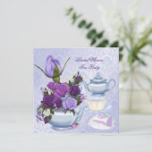 Vrijgezellenfeest Paarse Floral Tea Kaart (Staand voorkant)
