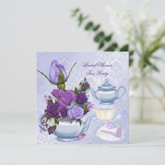 Vrijgezellenfeest Paarse Floral Tea Kaart (Staand voorkant)