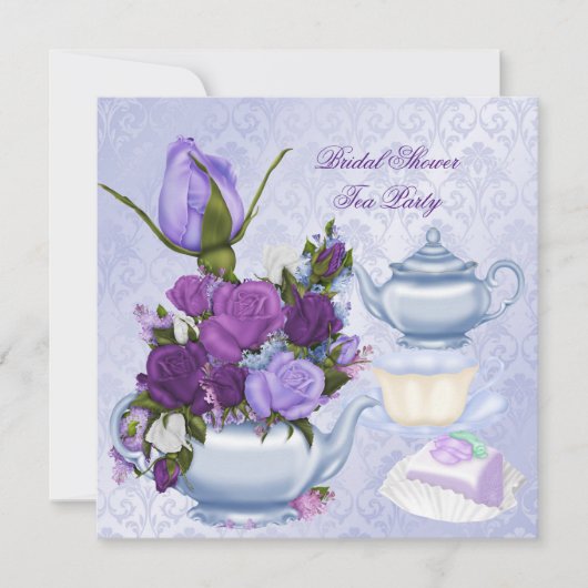 Vrijgezellenfeest Paarse Floral Tea Kaart (Voorkant)