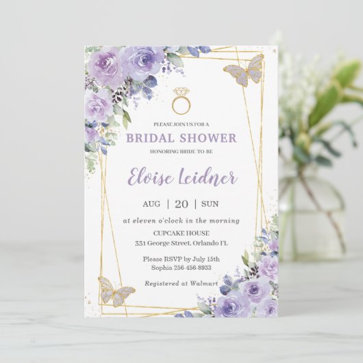 Vrijgezellenfeest Paarse Lila Floral Butterflies R Kaart (Staand voorkant)