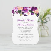 Vrijgezellenfeest Paarse Silver Floral Invite Kaart (Staand voorkant)
