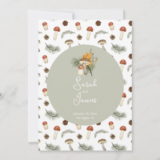 Vrijgezellenfeest paddenstoelen en wilde bloemen kaart (Achterkant)