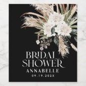 Vrijgezellenfeest pampas boho zwarte moderne elega wijn etiket (Enkel label)