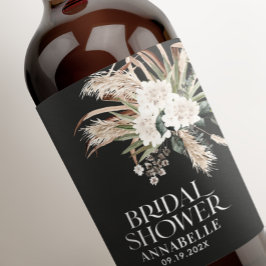 Vrijgezellenfeest pampas boho zwarte moderne elega wijn etiket