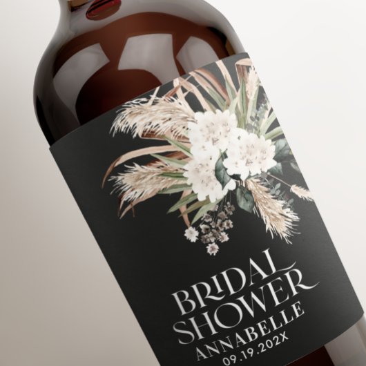 Vrijgezellenfeest pampas boho zwarte moderne elega wijn etiket