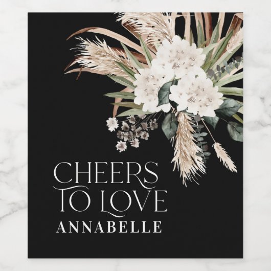 Vrijgezellenfeest pampas boho zwarte moderne elega wijn etiket (Enkel label)