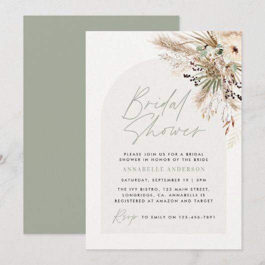 Vrijgezellenfeest pampas eucalyptus modern sage gr kaart (Voorkant / Achterkant)