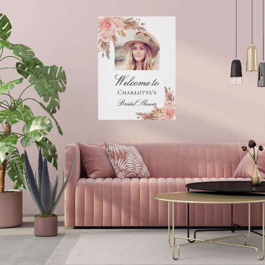 Vrijgezellenfeest pampas gras blush roze boogfoto perfect poster