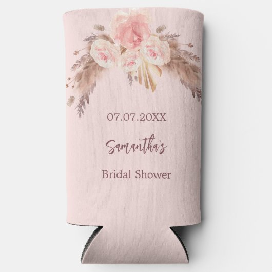 Vrijgezellenfeest pampas gras roos goudbloemen naa seltzer blikjeskoeler (Voorkant)