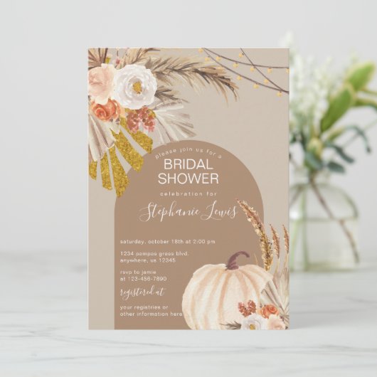 Vrijgezellenfeest Pampas Grass Pumpkin Kaart (Staand voorkant)