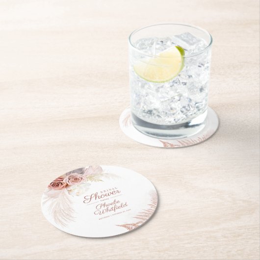 Vrijgezellenfeest Pampas Grass Terracotta Tan Ronde Kartonnen Onderzetter (Insitu)